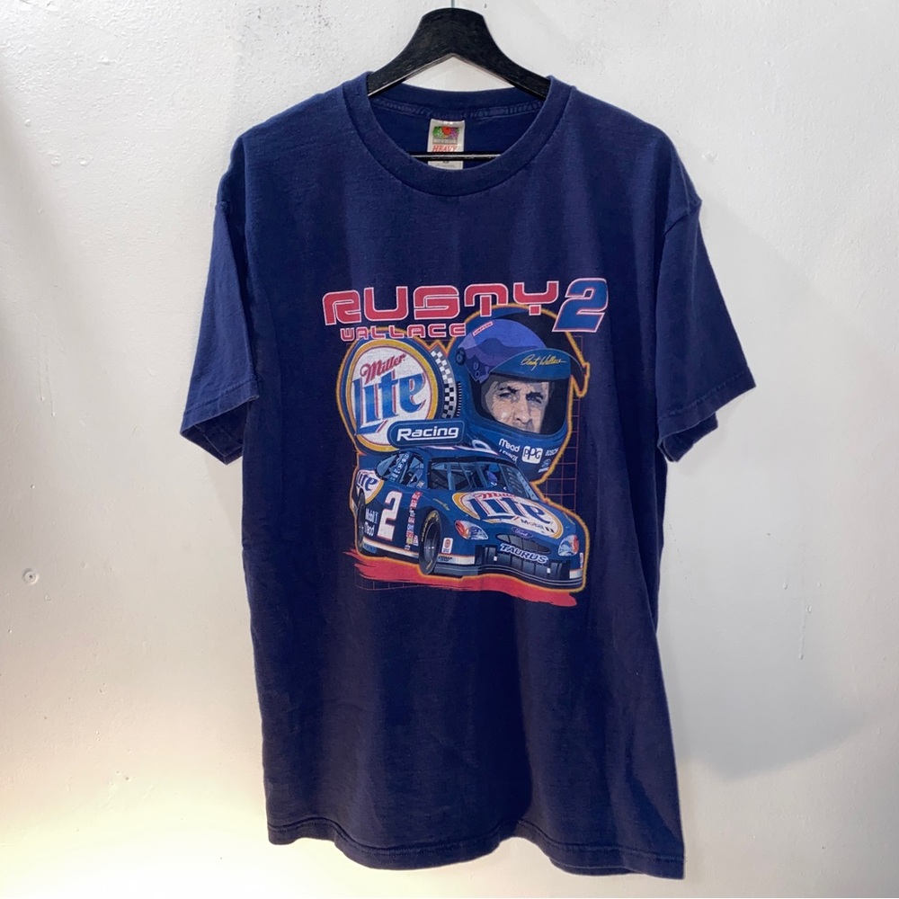 Vintage 90s Y2K Rusty Wallace NASCAR T-Shirt XL Blue